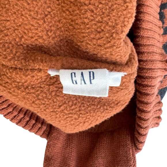 Gap Baby Brown Leopard Print Beanie Hat Warm Winter with Ear Flaps & Ties 12-18M - Picture 3 of 4